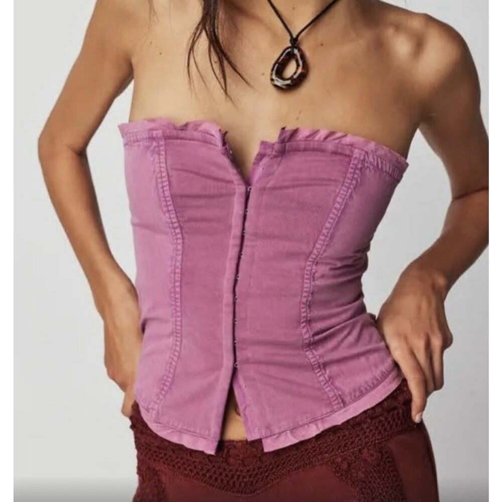 Free People Women’s Strapless Mauve Corset Bandeau Tube Top Size L Fairy Grunge - Picture 5 of 7